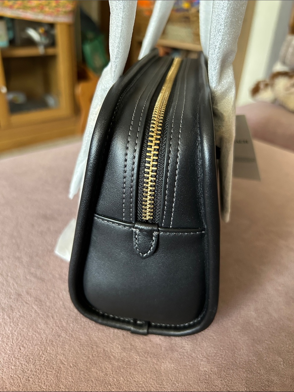 Coach Swing Zip Black Shoulder Bag with Gold Accent - Picture 7 of 10